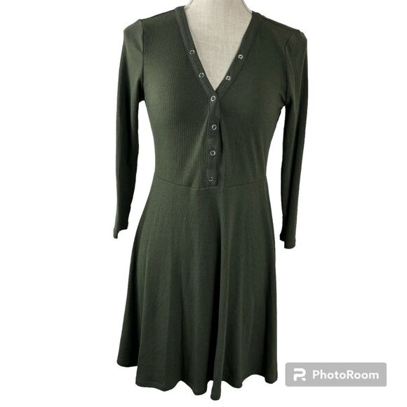 Forever 21 Green Ribbed A Line Mini Dress Size Medium - Picture 2 of 10